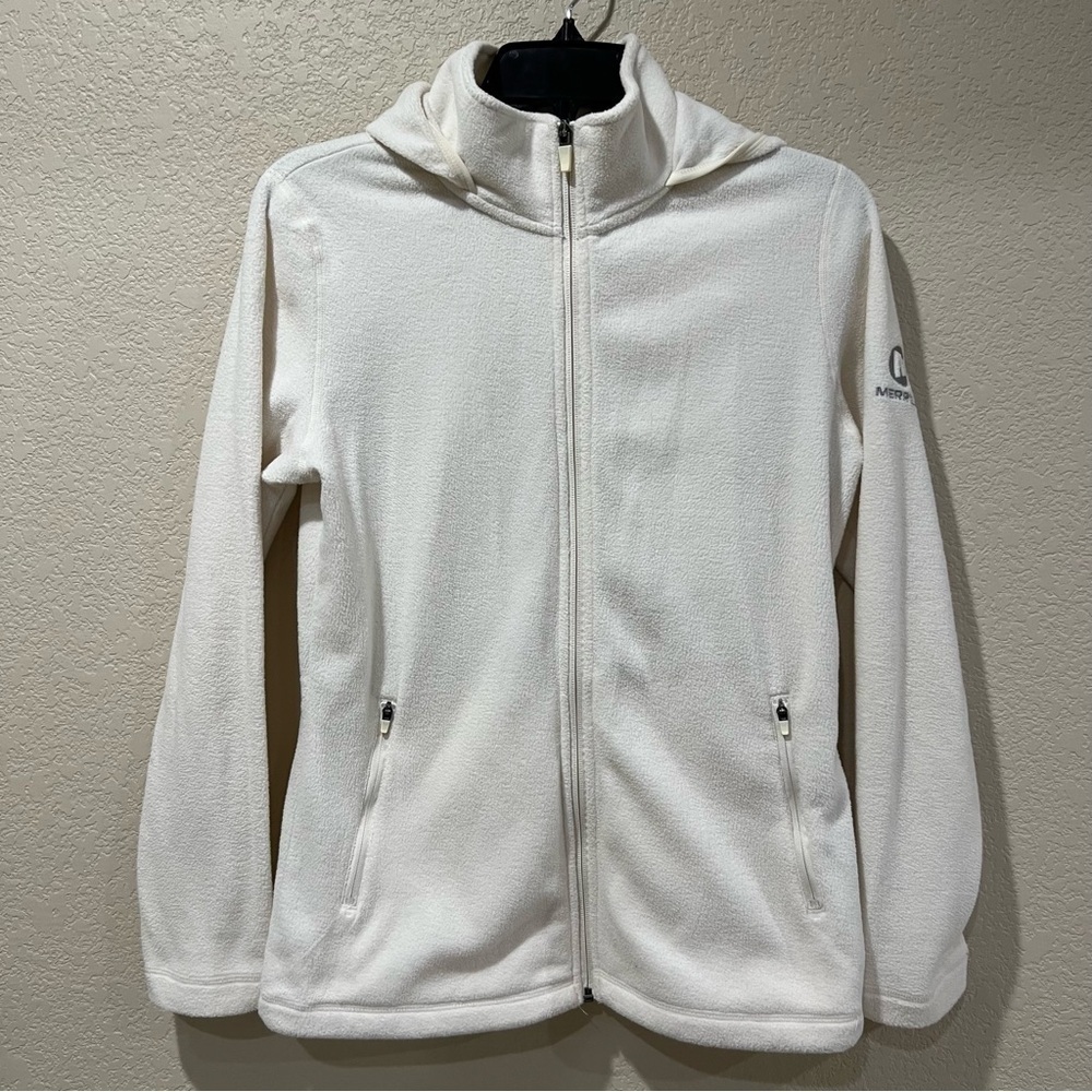 Merrell Women Fleece Jacket Coat Size Small Ivory Cream Hooded Outdoor Full Zip,